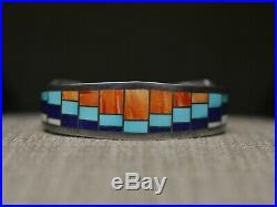 Vintage Native American Zuni Turquoise Lapis Sterling Silver Cuff Bracelet