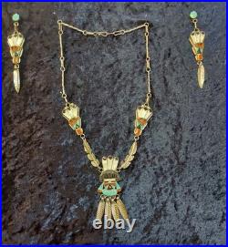 Vintage Native American Zuni Turquoise Onlay Kachina Sterling Silver Set
