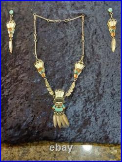 Vintage Native American Zuni Turquoise Onlay Kachina Sterling Silver Set