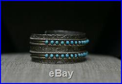 Vintage Native American Zuni Turquoise Snake Eye Sterling Silver Cuff Bracelet