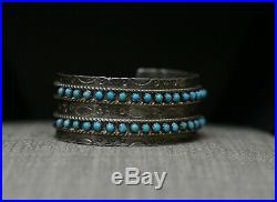 Vintage Native American Zuni Turquoise Snake Eye Sterling Silver Cuff Bracelet
