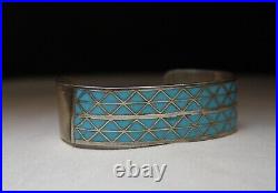Vintage Native American Zuni Turquoise Sterling Cuff Bracelet