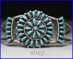 Vintage Native American Zuni Turquoise Sterling Silver Cuff Bracelet