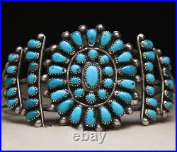 Vintage Native American Zuni Turquoise Sterling Silver Cuff Bracelet