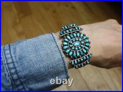 Vintage Native American Zuni Turquoise Sterling Silver Cuff Bracelet