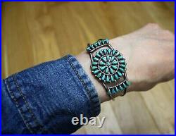 Vintage Native American Zuni Turquoise Sterling Silver Cuff Bracelet