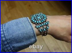 Vintage Native American Zuni Turquoise Sterling Silver Cuff Bracelet