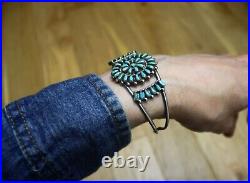 Vintage Native American Zuni Turquoise Sterling Silver Cuff Bracelet