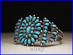 Vintage Native American Zuni Turquoise Sterling Silver Cuff Bracelet