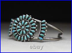 Vintage Native American Zuni Turquoise Sterling Silver Cuff Bracelet