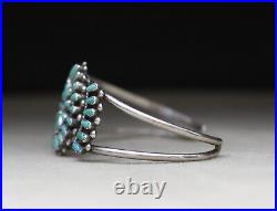 Vintage Native American Zuni Turquoise Sterling Silver Cuff Bracelet