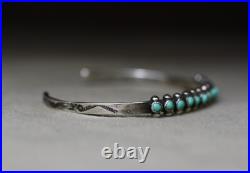Vintage Native American Zuni Turquoise Sterling Silver Cuff Bracelet