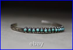 Vintage Native American Zuni Turquoise Sterling Silver Cuff Bracelet