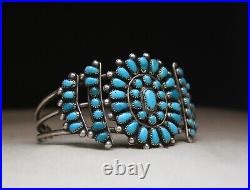 Vintage Native American Zuni Turquoise Sterling Silver Cuff Bracelet