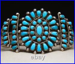 Vintage Native American Zuni Turquoise Sterling Silver Cuff Bracelet