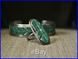 Vintage Native American Zuni Turquoise Sterling Silver Cuff Bracelet & Ring Set