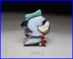 Vintage Native American Zuni Turquoise Sterling Silver Donald Duck Ring Size 7.5