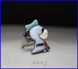 Vintage Native American Zuni Turquoise Sterling Silver Donald Duck Ring Size 7.5