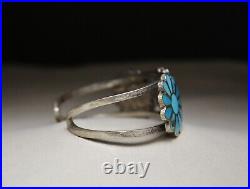 Vintage Native American Zuni Turquoise Sterling Silver Flower Cuff Bracelet