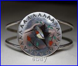 Vintage Native American Zuni Turquoise Sterling Silver Hummingbird Cuff Bracelet