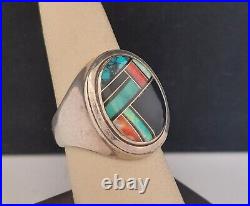 Vintage Native American, Zuni signed VM Multi Gem Inlay Ring Size 9.5