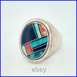 Vintage Native American, Zuni signed VM Multi Gem Inlay Ring Size 9.5