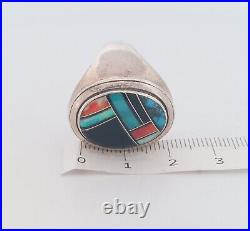 Vintage Native American, Zuni signed VM Multi Gem Inlay Ring Size 9.5