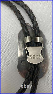 Vintage Native American bear paw claw Silver Turquoise bolo bola tie