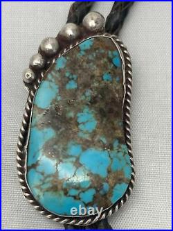 Vintage Native American bear paw claw Silver Turquoise bolo bola tie