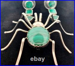 Vintage Native American by Evelyn Spencer, Navajo Sterling Malachite Set Spider