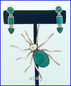 Vintage Native American by Evelyn Spencer, Navajo Sterling Malachite Set Spider