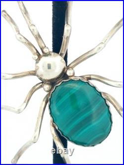 Vintage Native American by Evelyn Spencer, Navajo Sterling Malachite Set Spider