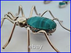 Vintage Native American by Evelyn Spencer, Navajo Sterling Malachite Set Spider