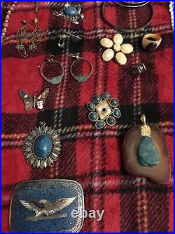 Vintage Native American sterling Silver/Metal turquoise jewelry lot 25