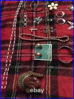 Vintage Native American sterling Silver/Metal turquoise jewelry lot 25