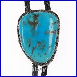 Vintage Native American sterling and Kingman turquoise bolo tie