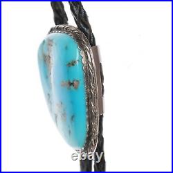 Vintage Native American sterling and Kingman turquoise bolo tie