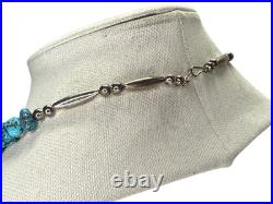 Vintage Native American sterling silver turquoise nugget necklace 20 inches