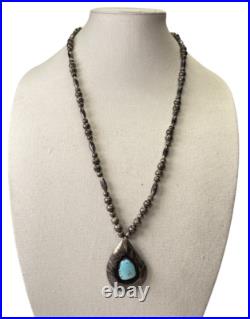 Vintage Native American sterling silver turquoise shadow box pendant necklace
