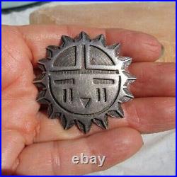 Vintage Native American sun face pendant Brooch sterling silver 1 3/4 Zuni