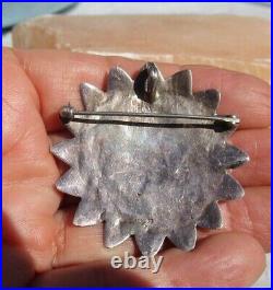 Vintage Native American sun face pendant Brooch sterling silver 1 3/4 Zuni