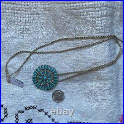 Vintage Native American turquoise Silver Needlepoint Zuni Necklace Sterling