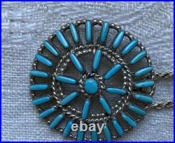 Vintage Native American turquoise Silver Needlepoint Zuni Necklace Sterling