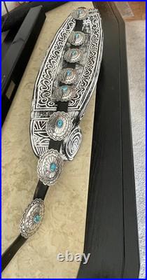 Vintage Native American turquoise sterling silver conchos
