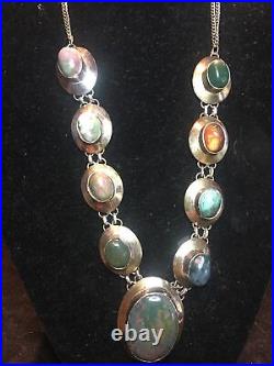 Vintage Native Navajo American Silver Malachite Blossom Style Necklace Pendant