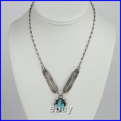 Vintage Native Navajo Sterling Silver, Turquoise Womens Feathers Necklace 16