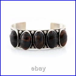 Vintage Native Pueblo Sterling Silver Sam Lovato Petrified Wood Cuff Bracelet