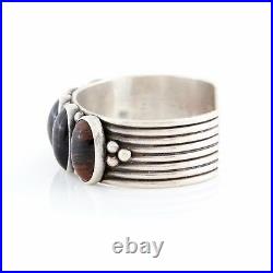 Vintage Native Pueblo Sterling Silver Sam Lovato Petrified Wood Cuff Bracelet