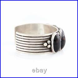 Vintage Native Pueblo Sterling Silver Sam Lovato Petrified Wood Cuff Bracelet