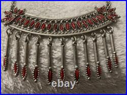 Vintage Native Style Needlepoint Coral Necklace. Not Real Silver. Fashion Only Vintage Native Style Needlepoint Coral Necklace. Not Real Silver. Fashion Only